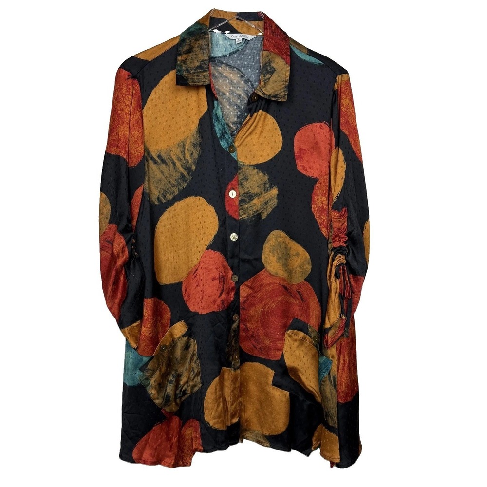 John Mark Tunic Shirt Womens L Multicolor Abstract Dot Pocket Artsy Boho